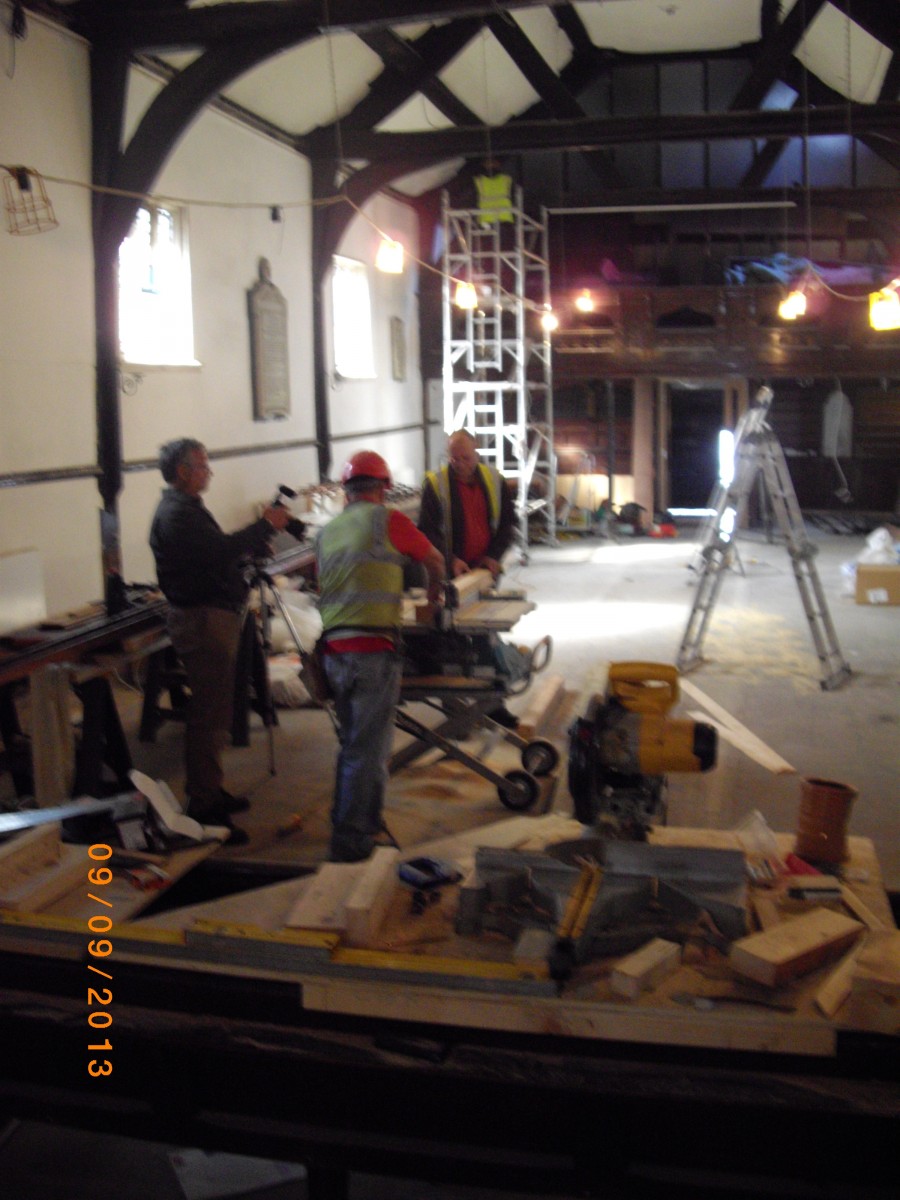Work continues inside the Church